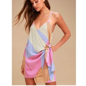 O'Neill Marlo Beige Multi Print Wrap Dress Small